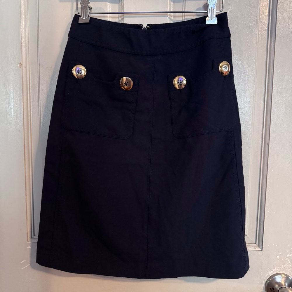 Tory Burch A-Line Skirt with Gold Logo Buttons Size 2